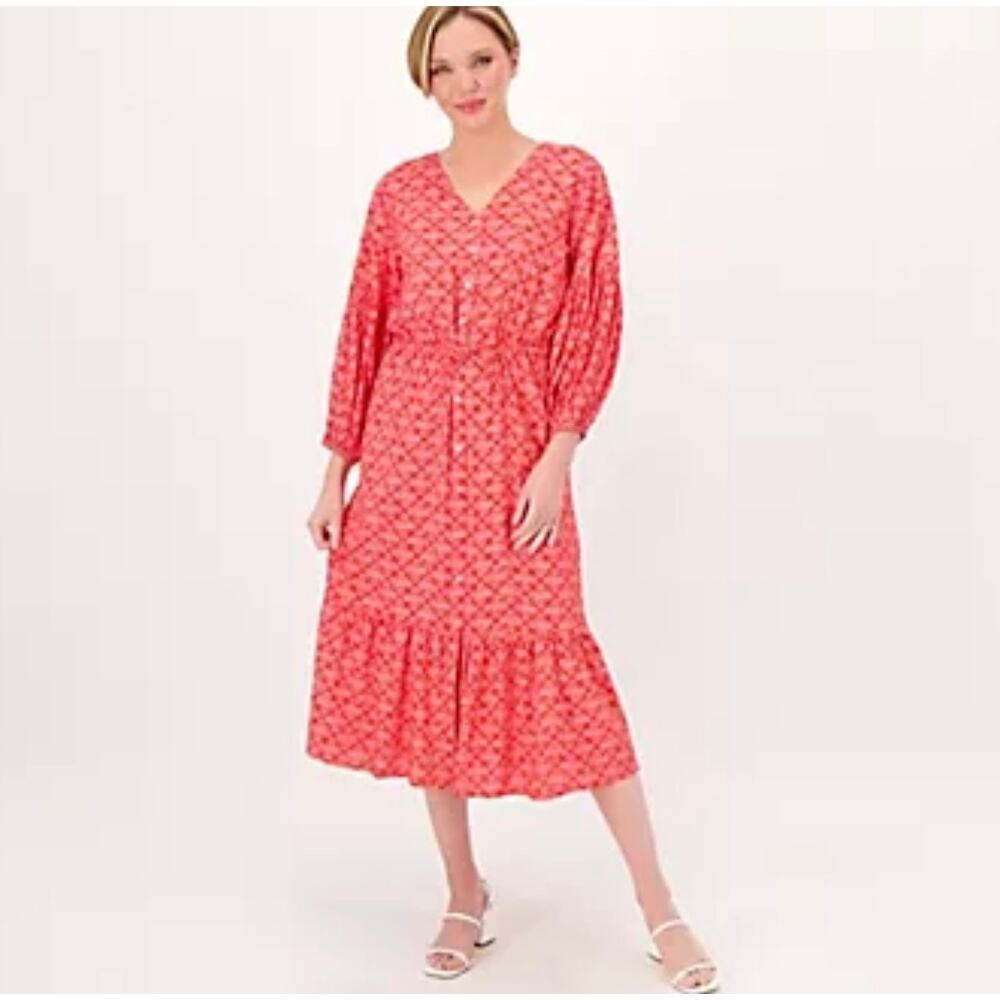 Candace Cameron Bure Floral Printed Midi Dress Size M Medium